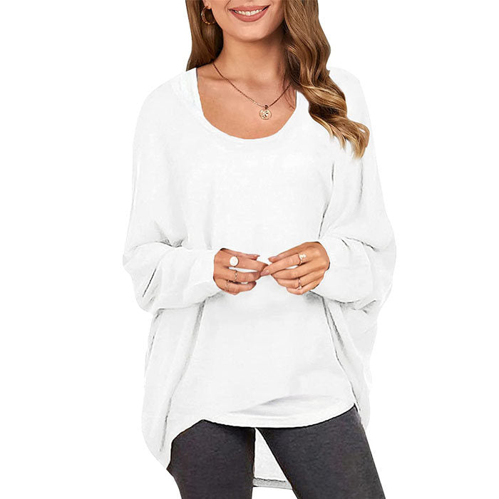 Beakey Women's Batwing Sleeve Off Shoulder Oversized Baggy Tops Casual Sweater-White-8889