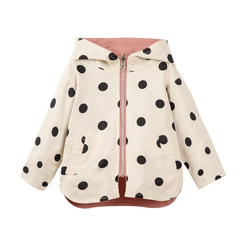 Beakey Cute Dot Hooded Jacket for Girls Reversible Full Zipper Outerwear-Pink