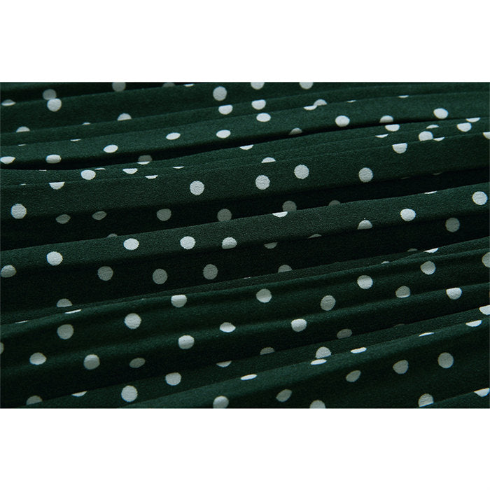 Beakey Womens High Waist Skirt Polka Dot Pleated Midi Maxi Swing Skirt High Elastic-Green-0387