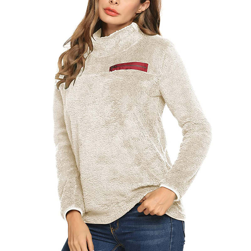 Beakey Womens Turtleneck Sweatshirt Winter Faux Fuzzy Sherpa Pullover-Light Apricot