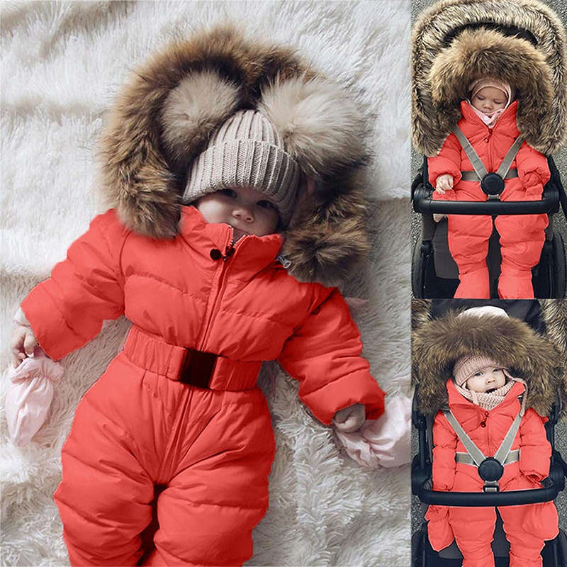 Beakey Newborn Snowsuits with Removable Hood Warm Padded Coat Winter-Orange