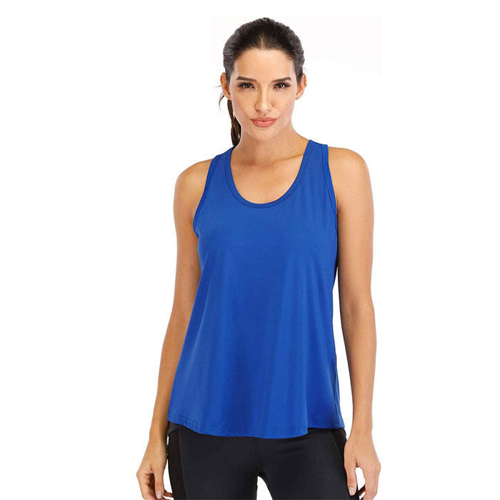 Beakey Workout Tops For Women Loose Fit Mesh Backless Quick-drying Vest-Color Blue-202088