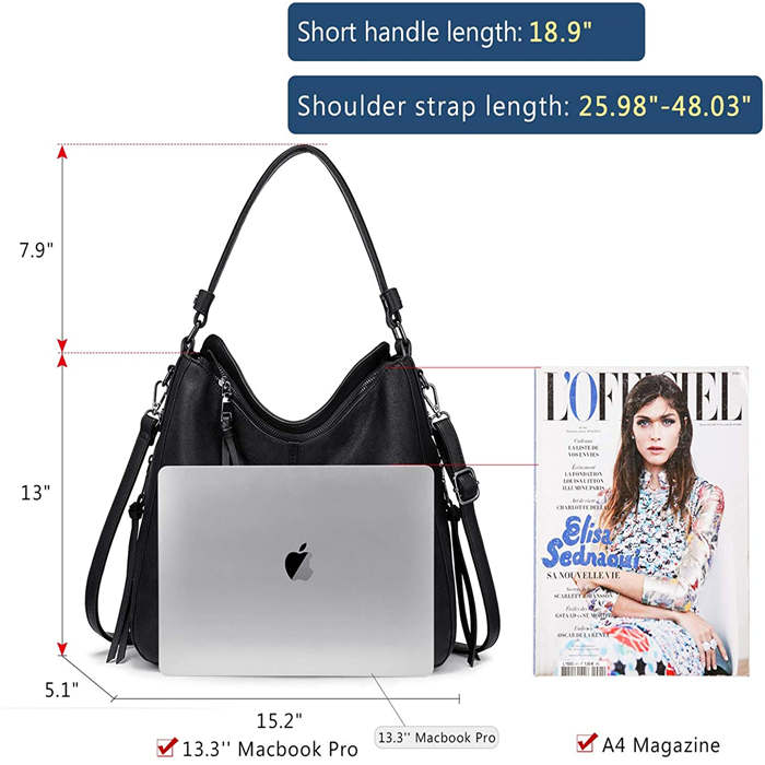 Beakey Handbags for Women Large Designer Ladies Hobo bag Bucket Purse Faux Leather-Black