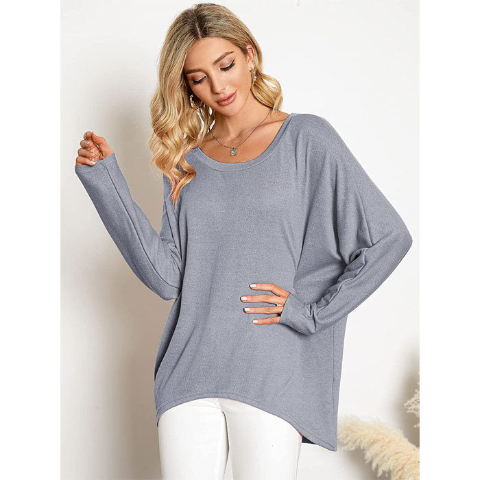 Beakey Women's Batwing Sleeve Off Shoulder Oversized Baggy Tops Casual Sweater-Gray-8889