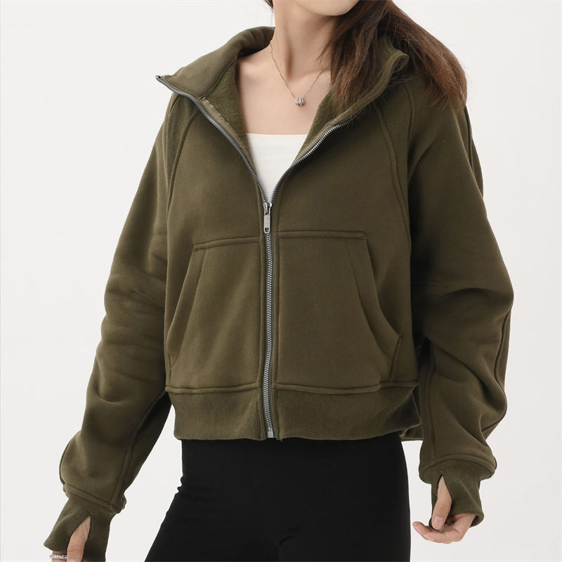Beakey Womens Full-Zip Up Hoodies with Pockets Thumb Hole Fleece Jacket-Army Green