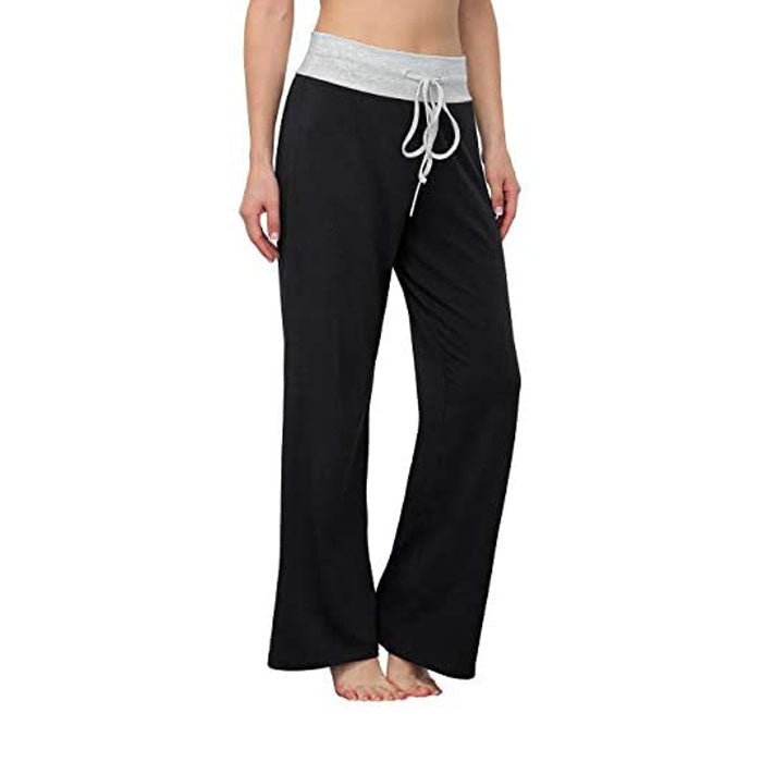 Beakey Women's Comfy Pajama Pants Casual Stretch Pant Drawstring Wide Leg Pants-Black-0881