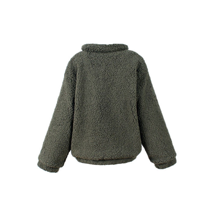 Beakey Women's Lapel Zip Up Coat Faux Shearling Shaggy Oversized  Jacket Warm Winter-Army Green-T0647