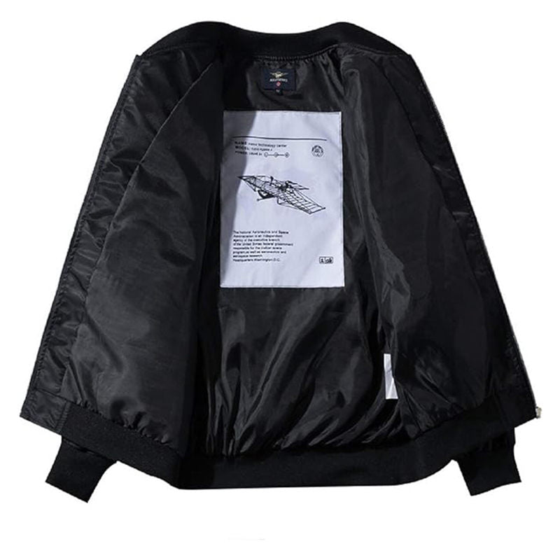 Beakey Mens Biker Flight Jacket Big Pocket Letter Print Windbreaker-Black