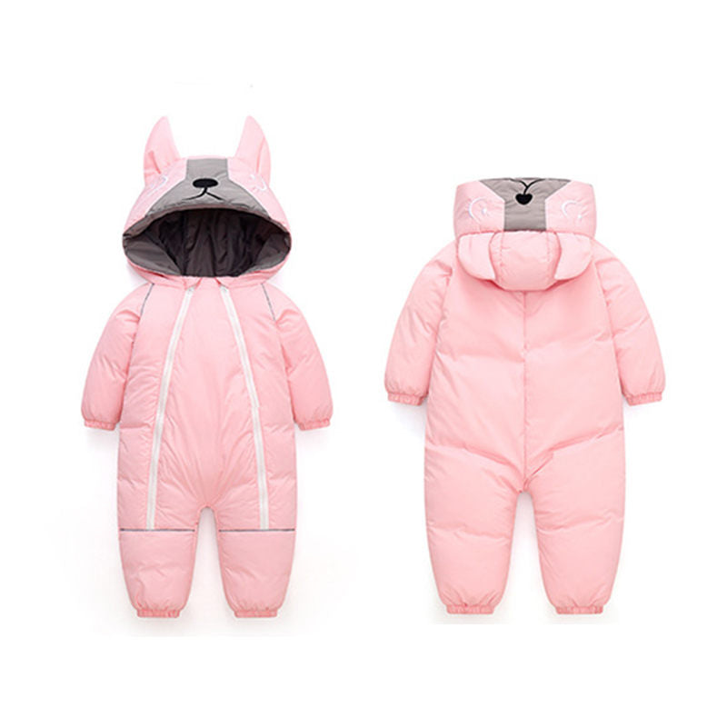 Beakey Cute Dog Snowsuit for Baby Winter Double Zipper Hooded Jumpsuit-Pink