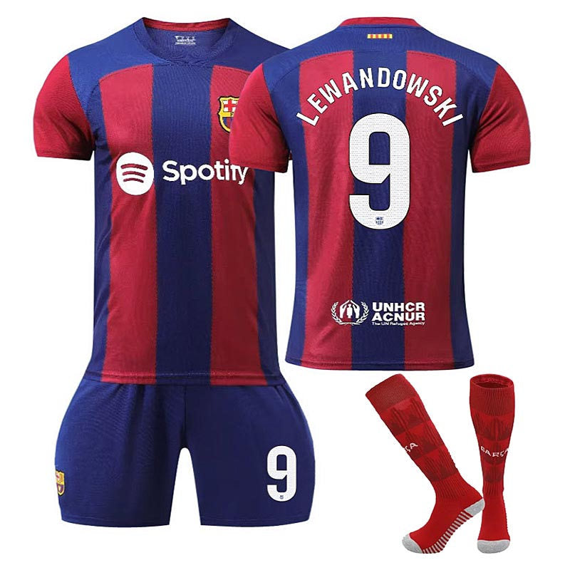 Beakey Barca Home Jersey LEWANDOWSKI #9 Soccer Jersey Kids Adult 3-Pieces Jersey Kits