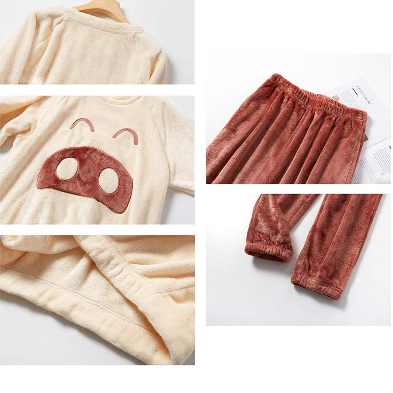 Beakey Cartoon Crewneck Pullover Pajamas Set-Beige