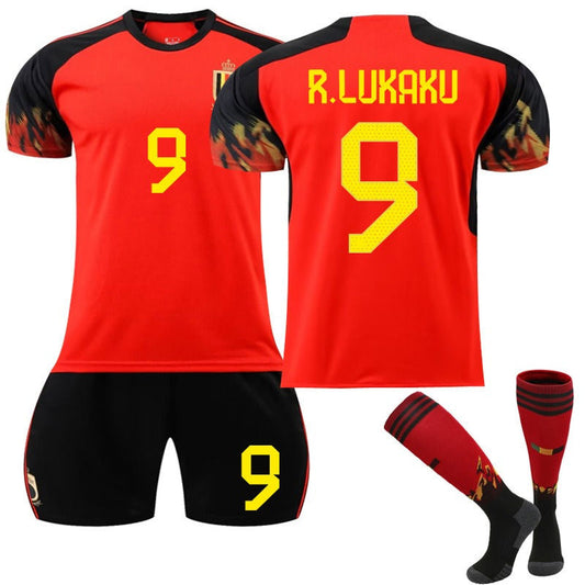 Beakey R.LUKAKU #9 Belgium Home Jersey 2022/23 Soccer Jersey Kit Football T-shirt Set For Adult Kids