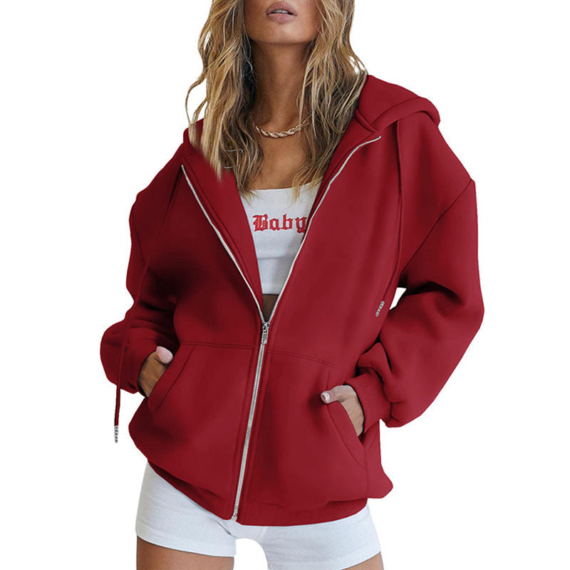 Beakey Womens Zip Up Hoodies with Pockets Y2K Oversized Sweatshirts-Red