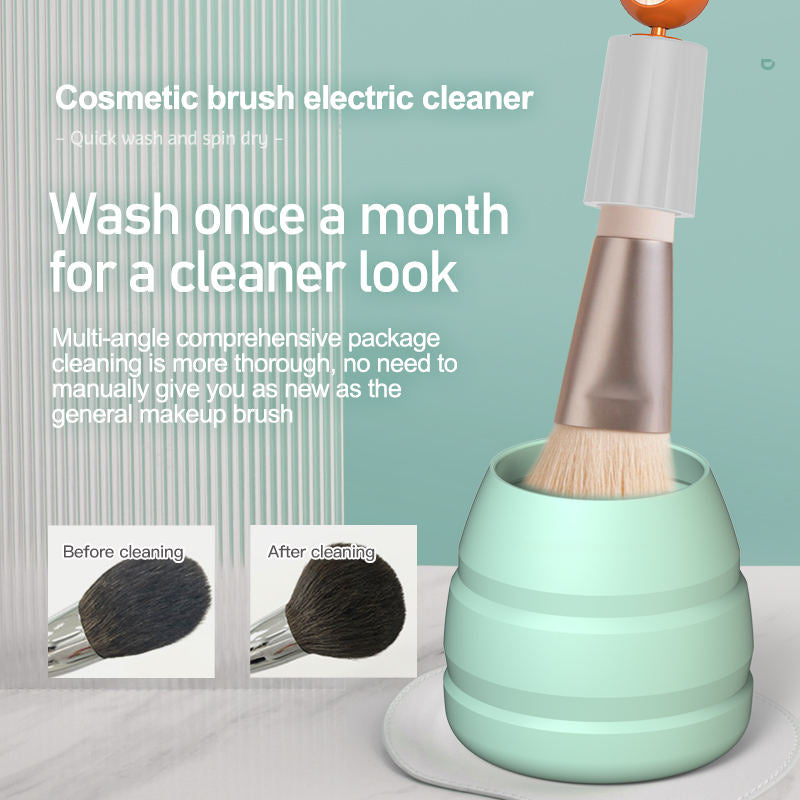 Beakey Electric Makeup Brush Cleaner with Rubber Collars and Power Display-White