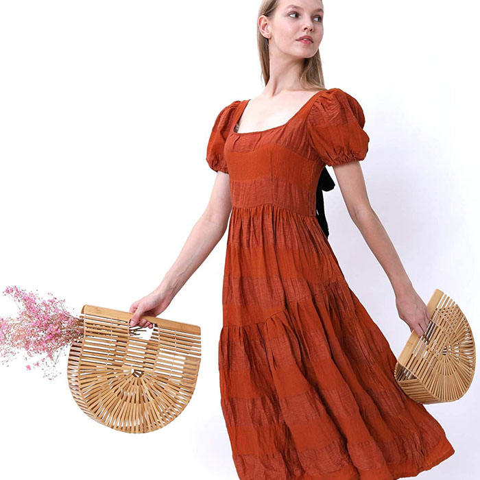 Beakey Retro Womens Bamboo Handbag Handmade Semicircle Tote Bag Wicker Basket Bag