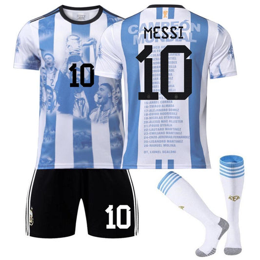 Beakey Argentina Win Commemoration Jersey 2324 Edition MESSI #10 Soccer Jersey Kids Adult 3Pcs Jersey Kits