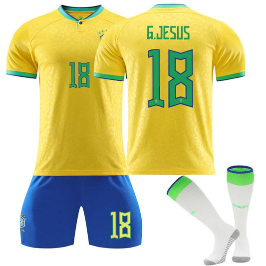 Beakey G.JESUS #18 Brazil Home B-Jersey 2022/23 Soccer B-Jersey Kit Football T-shirt Set For Adult Kids