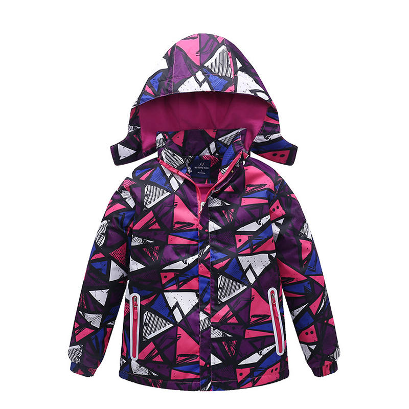 Beakey Girls Boys Windbreaker Fleece Lining Waterproof Hooded Jacket-Purple