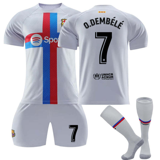 Beakey FC Barcelona Second Away Jersey 2022-23 O.DEMBELE #7 Soccer Jersey Kids Adult 3-Pieces Jersey Kits