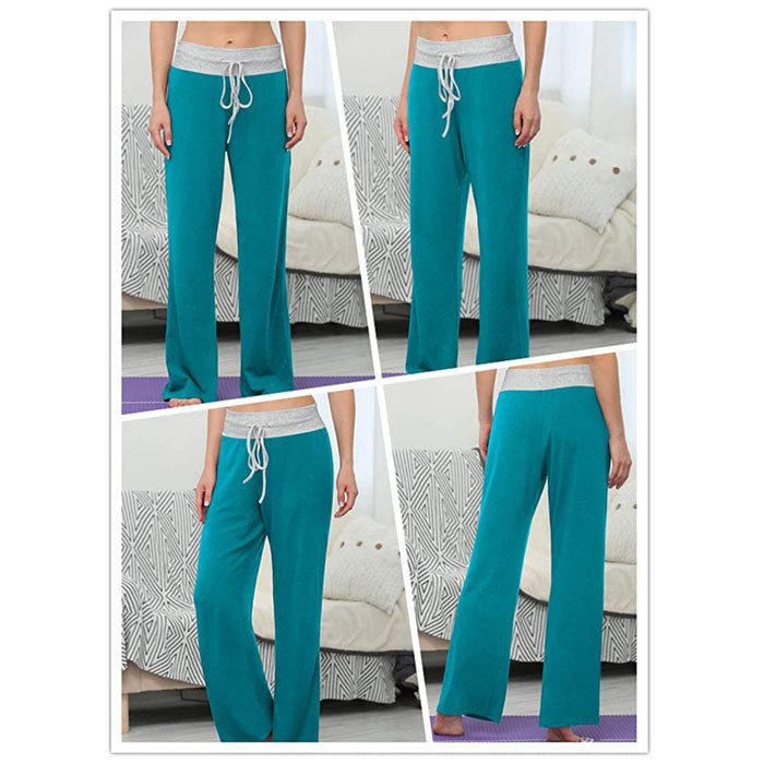 Beakey Women's Comfy Pajama Pants Casual Stretch Pant Drawstring Wide Leg Pants-Lake Blue-0881