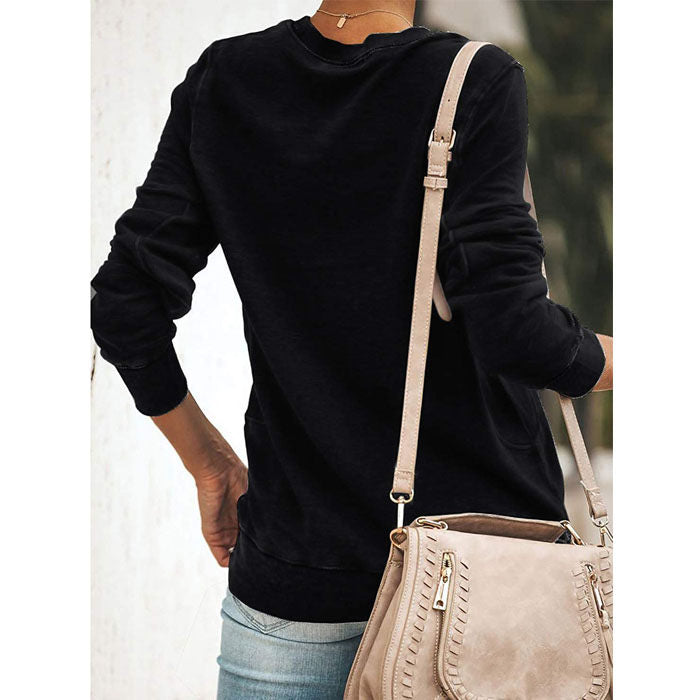 Beakey Womens Casual Crewneck Sweatshirt Long Sleeve Solid Color Loose Tops-Black-8100