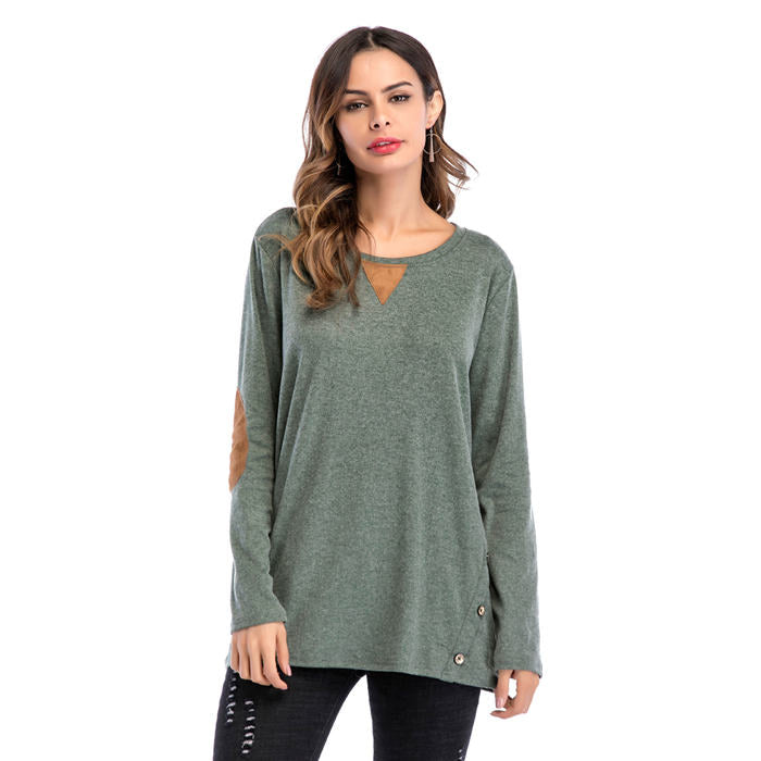 Beakey Women's Long Sleeve Double-breasted Buttons Casual Blouse Tunic Shirt Tops-Green-1025