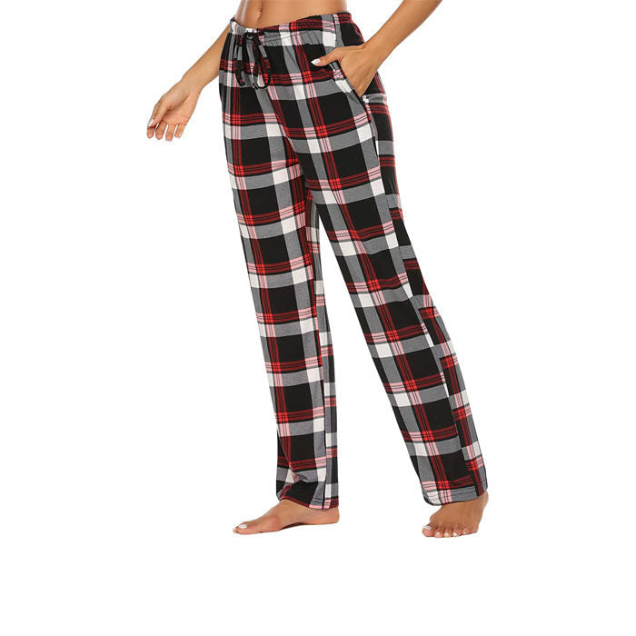 Beakey Women Lounge Pants Comfy Pajama Bottom Stretch Plaid Drawstring Bottoms Pants-02-SP127