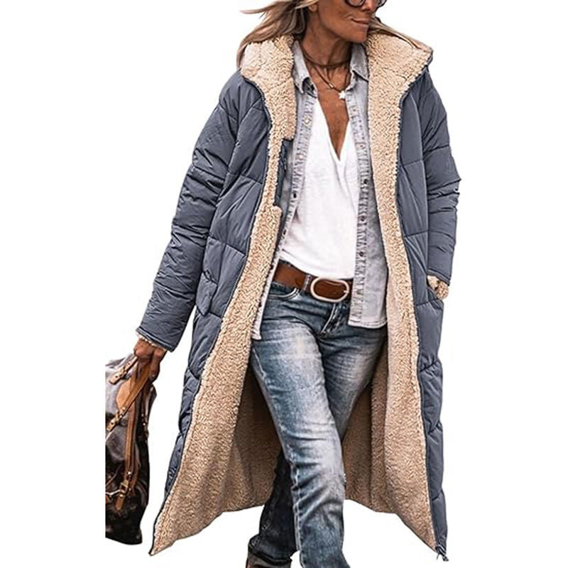 Beakey Womens Long Coats with Hood Fleece Lining Oversized Jackets-Dark Grey
