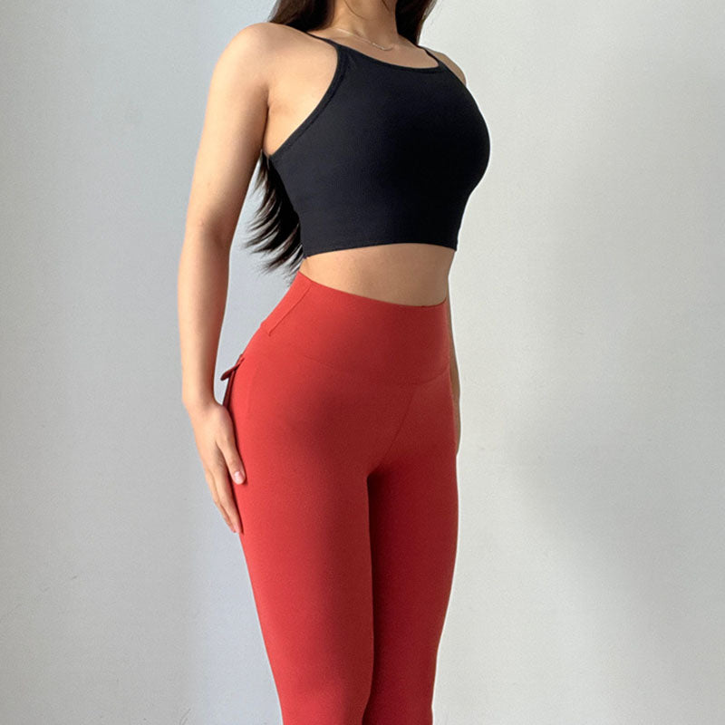 Beakey Womens Yoga Pants High Waist Leggings with Pockets for Workout-Passion Red