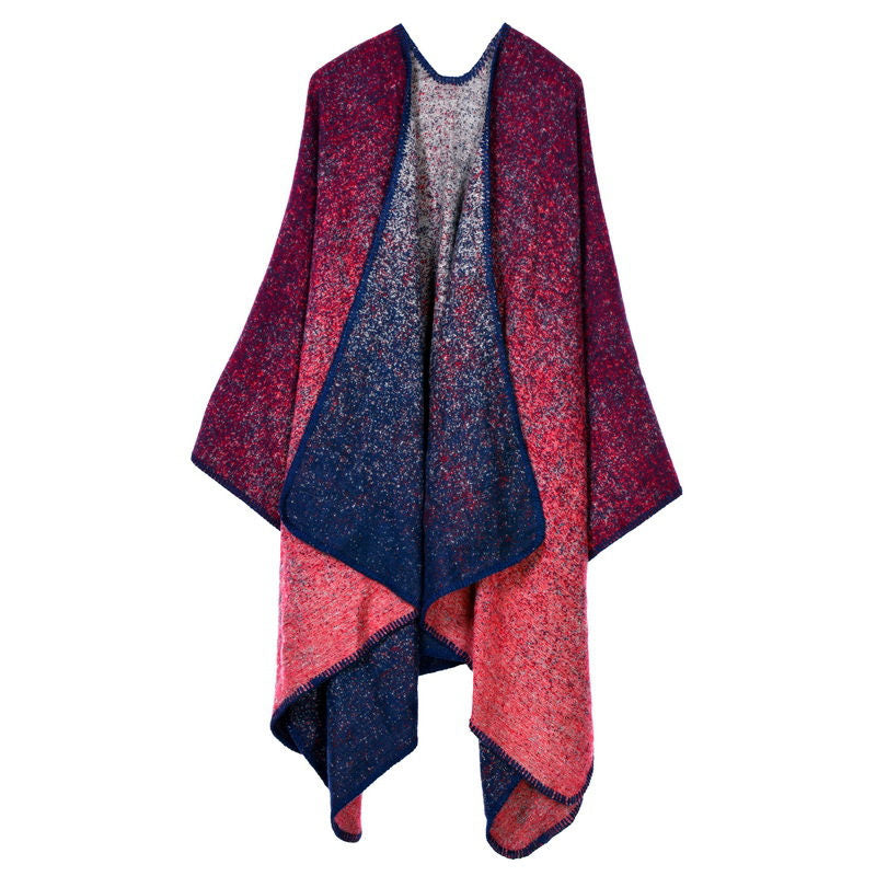 Beakey Womens Winter Reversible Oversized Blanket Cape Shawl-MudSpot Red