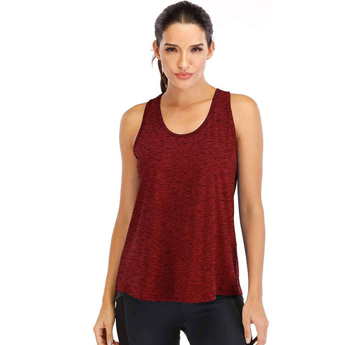 Beakey Workout Tops For Women Loose Fit Mesh Backless Quick-drying Vest-Wine Red-202088