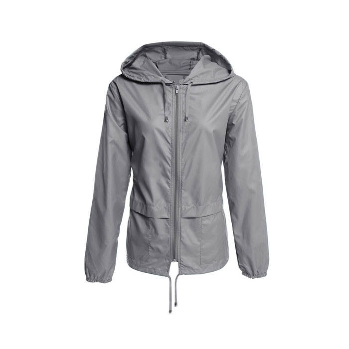 Beakey Women Lightweight Waterproof Raincoat Packable Outdoor Hooded Windbreaker-Dark Gray-AL1064