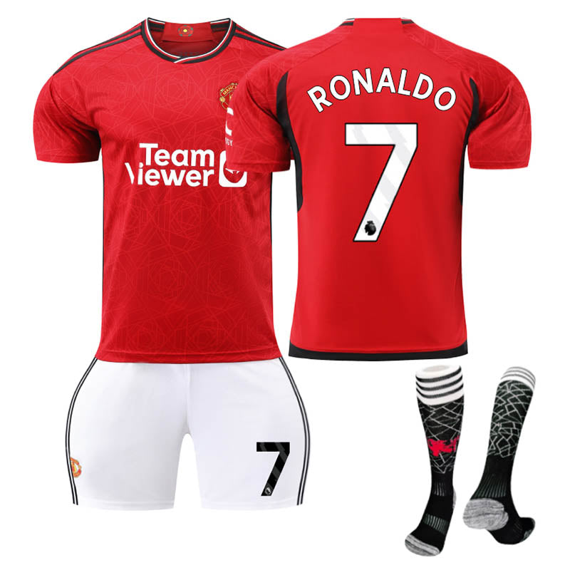 Beakey Red Devil Man Utd Home Jersey RONALDO #7 Soccer Jersey Kids Adult 3Pcs Jersey Kits