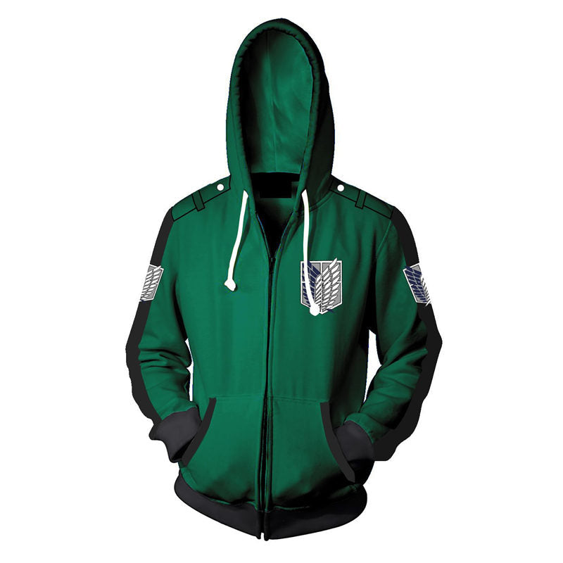 Beakey Fashion Print Hoodie Unisex Zip up Jacket for Anime Lover Cosplay-Green