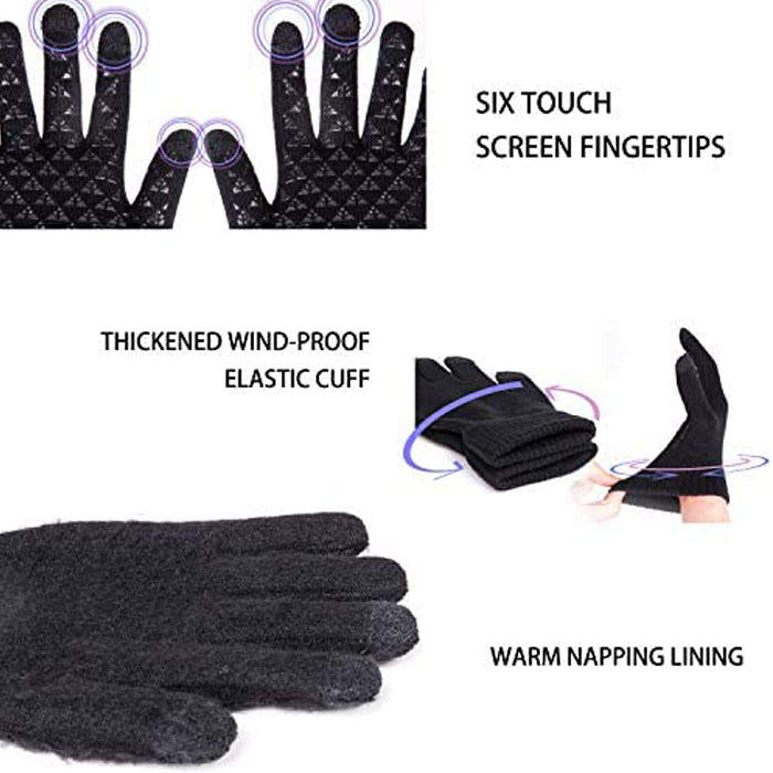 Beakey Winter Man Gloves Upgraded Touch Screen Anti-Slip Silicone Gel Elastic Cuff Thermal-Black+Gray-DZ32
