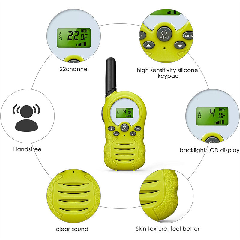 Beakey 2 Pcs Walkie Talkies for Kids 22 Channels Outdoor Adventure Gear-Green