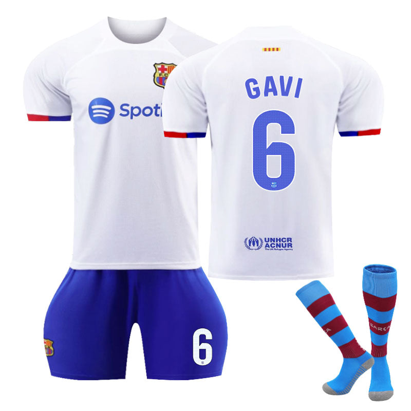 Beakey Barca Away Jersey GAVI #6 Soccer Jersey Kids Adult 3-Pieces Jersey Kits