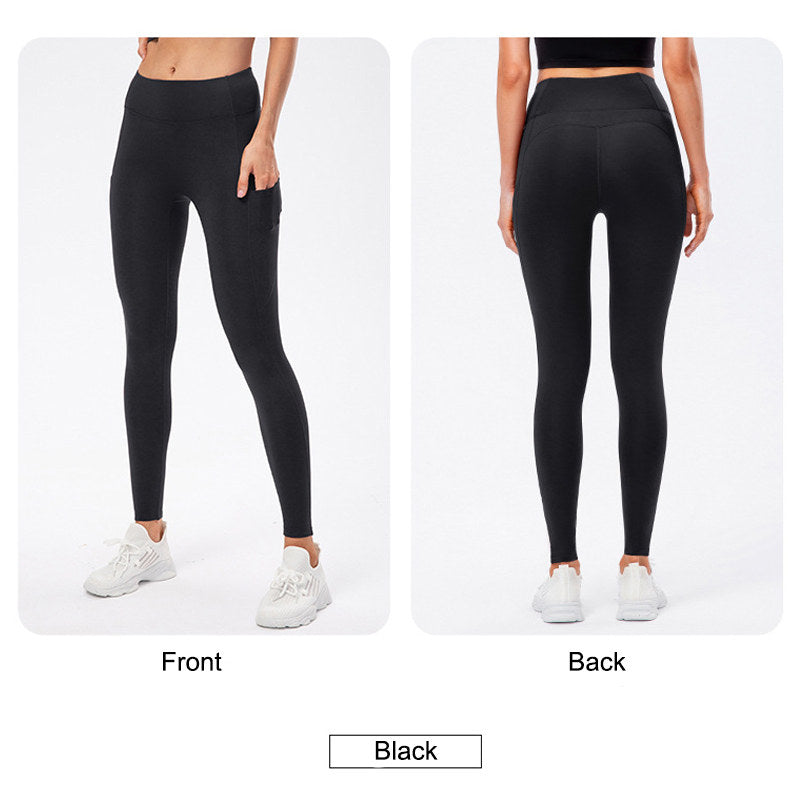 BeakeyWomens Fleece Leggings with Pockets Tummy Control Thermal Yoga Pants-Black