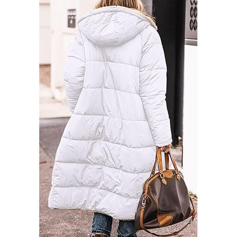 Beakey Womens Long Coats with Hood Fleece Lining Oversized Jackets-White