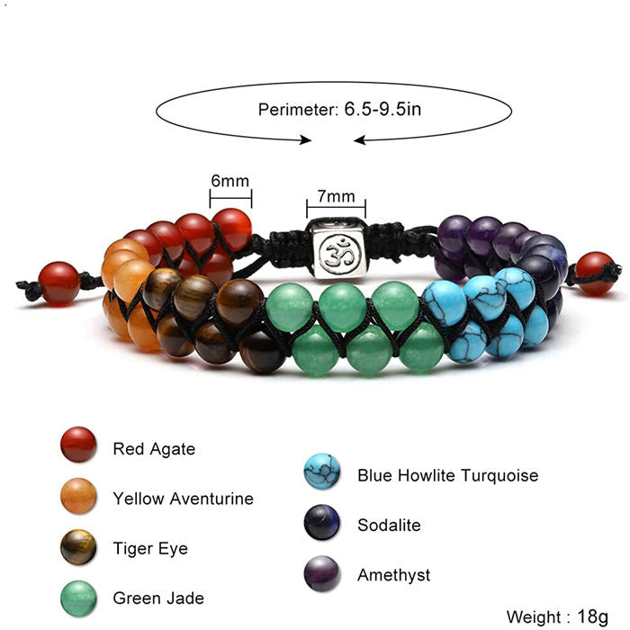 Beakey Bead Bracelet 7 Chakras Healing Crystals Bracelet Stone Beads Double Layer Bracelets-Colourful
