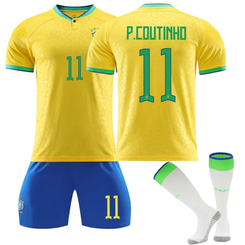 Beakey P.COUTINHO #11 Brazil Home B-Jersey 2022/23 Soccer B-Jersey Kit Football T-shirt Set For Adult Kids