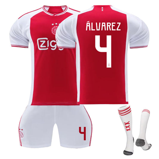 Beakey Ajax Home Jersey ALVAREZ #4 Soccer Jersey Kids Adult 3-Pieces Jersey Kits