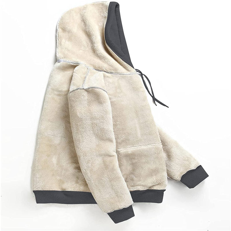 Beakey Ladies Winter Warm Fleece Lined Pullover Casual Hooded Sweatshirt-Grey