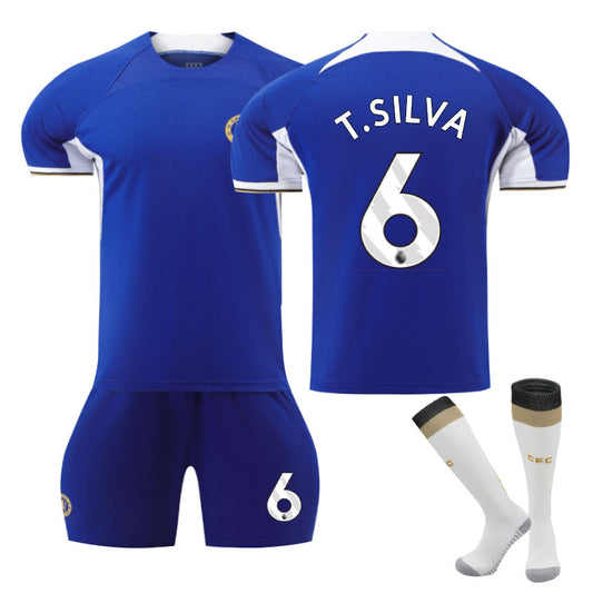 Beakey Chelsea Home Jersey T.SILVA #6 Soccer Jersey Kids Adult 3-Pieces Jersey Kits