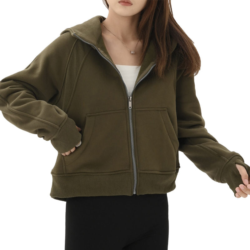 Beakey Womens Full-Zip Up Hoodies with Pockets Thumb Hole Fleece Jacket-Army Green