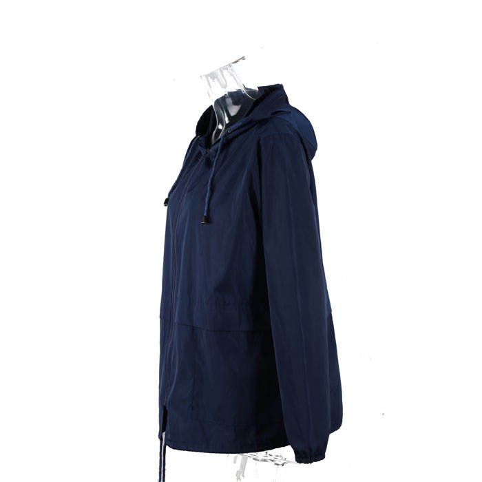 Beakey Women Lightweight Waterproof Raincoat Packable Outdoor Hooded Windbreaker-Dark Blue-AL1064