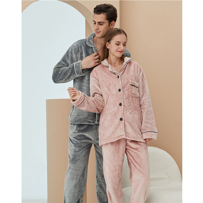 Beakey Thicken Warm Flannel Pajamas Set Homewear-Grey