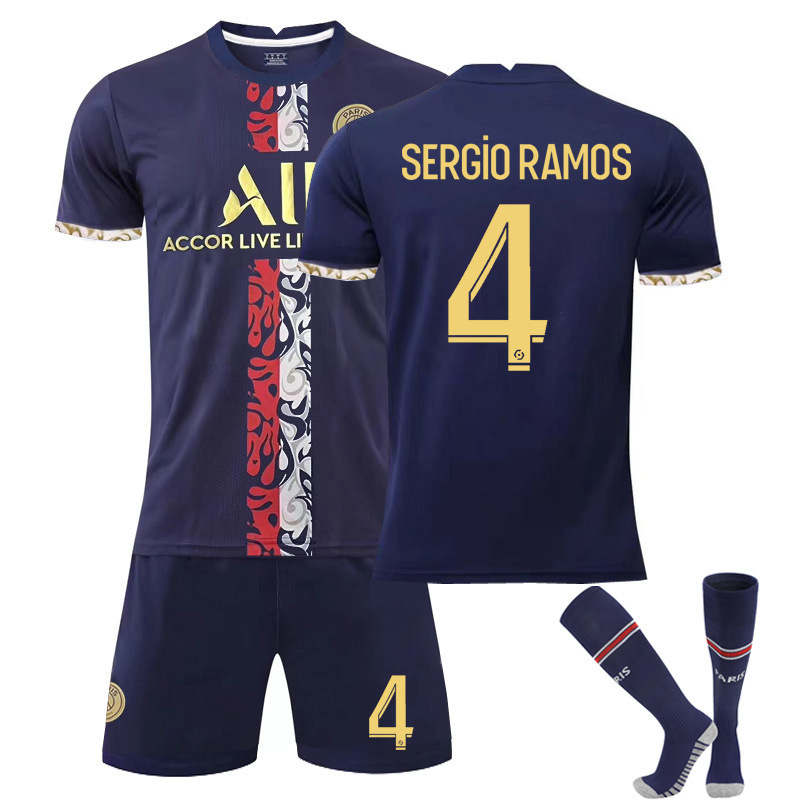 Beakey Paris Special Gold Edition Jersey 2022-23 SERGIO RAMOS #4 Soccer Kits for Kids Adult