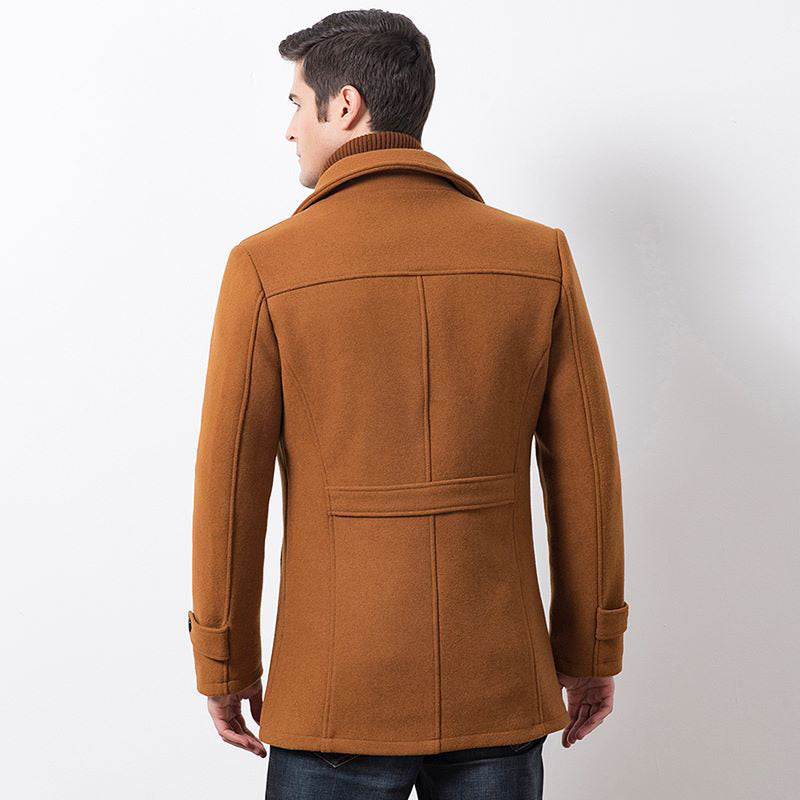Beakey Mens Pea Coat Wool Blend Single Breasted Overcoat for Winter-Camel