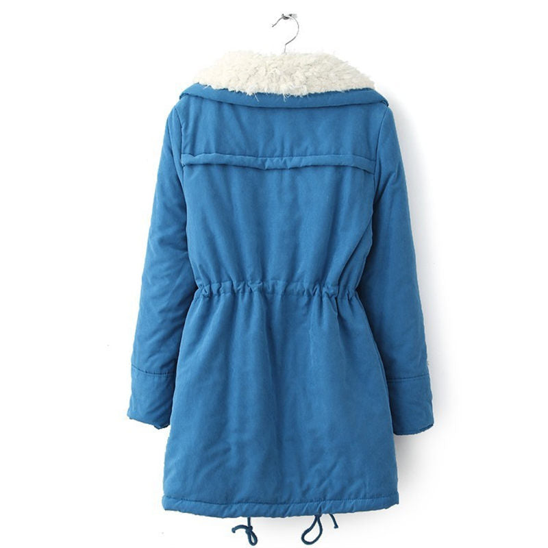 Beakey Women's Mid Length Winter Coat Thickened Warm Lamb Wool Lined Jacket-Blue